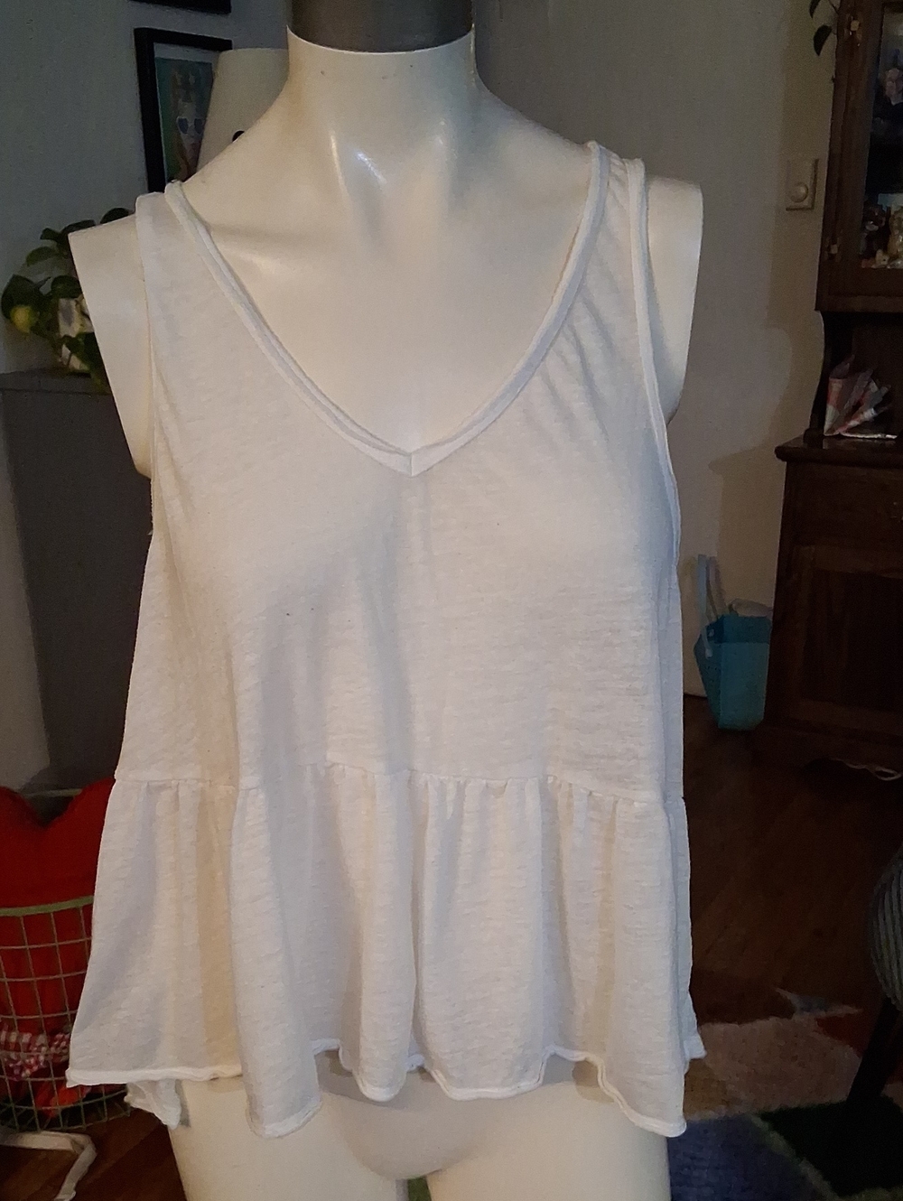 Women's White V-Neck Peplum Tank Top